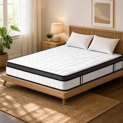 Double Mattress 25cm Cool Gel Foam Bonnell Spring Medium Firm White Bed