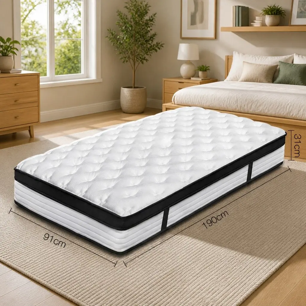 Single Mattress Euro Top Plush Pocket Spring 31cm Medium Firmness White