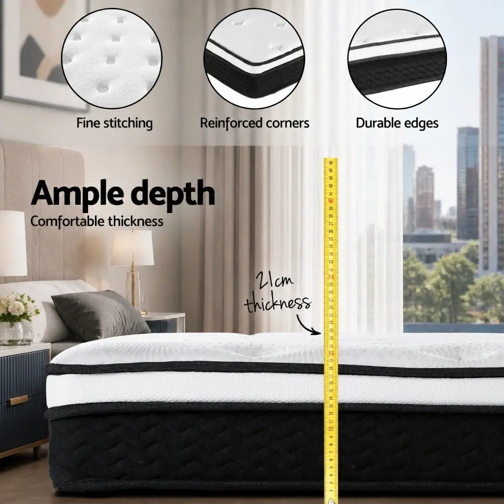 King Size Mattress Medium Firm Support 21cm Bonnell Spring Hypoallergenic White