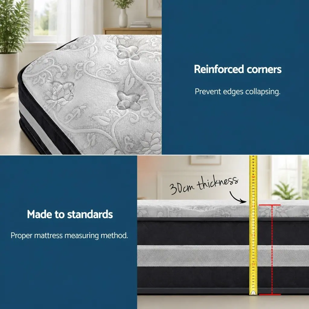 King Size Mattress 30cm Pocket Spring Tight Top Medium Firm Sleeping Bed