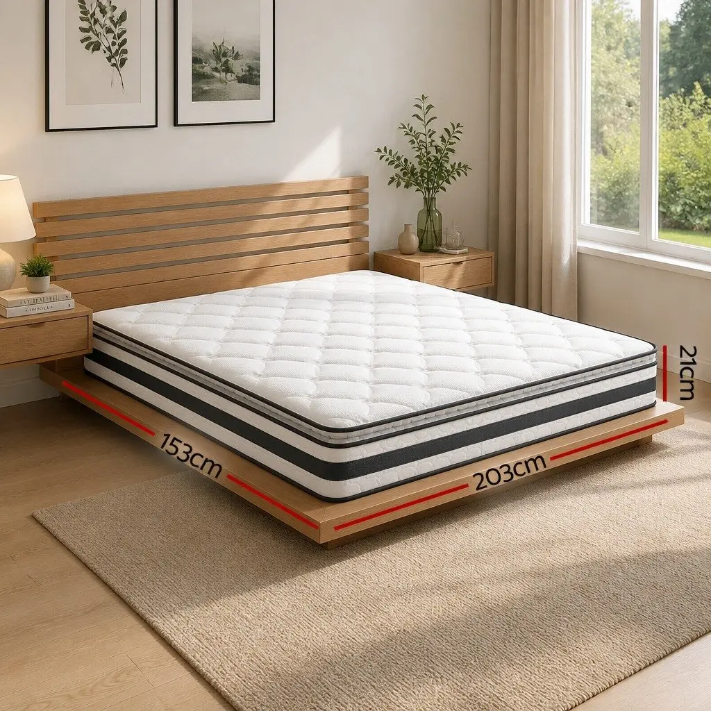 Queen Mattress Pillow Top 21cm Medium-Firm Bonnell Spring Comfort Support White