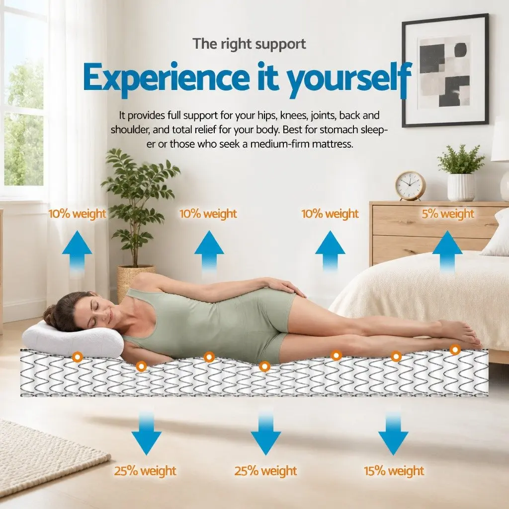 Single Mattress 21cm Pillow Top Medium Firm Bonnell Spring Breathable White