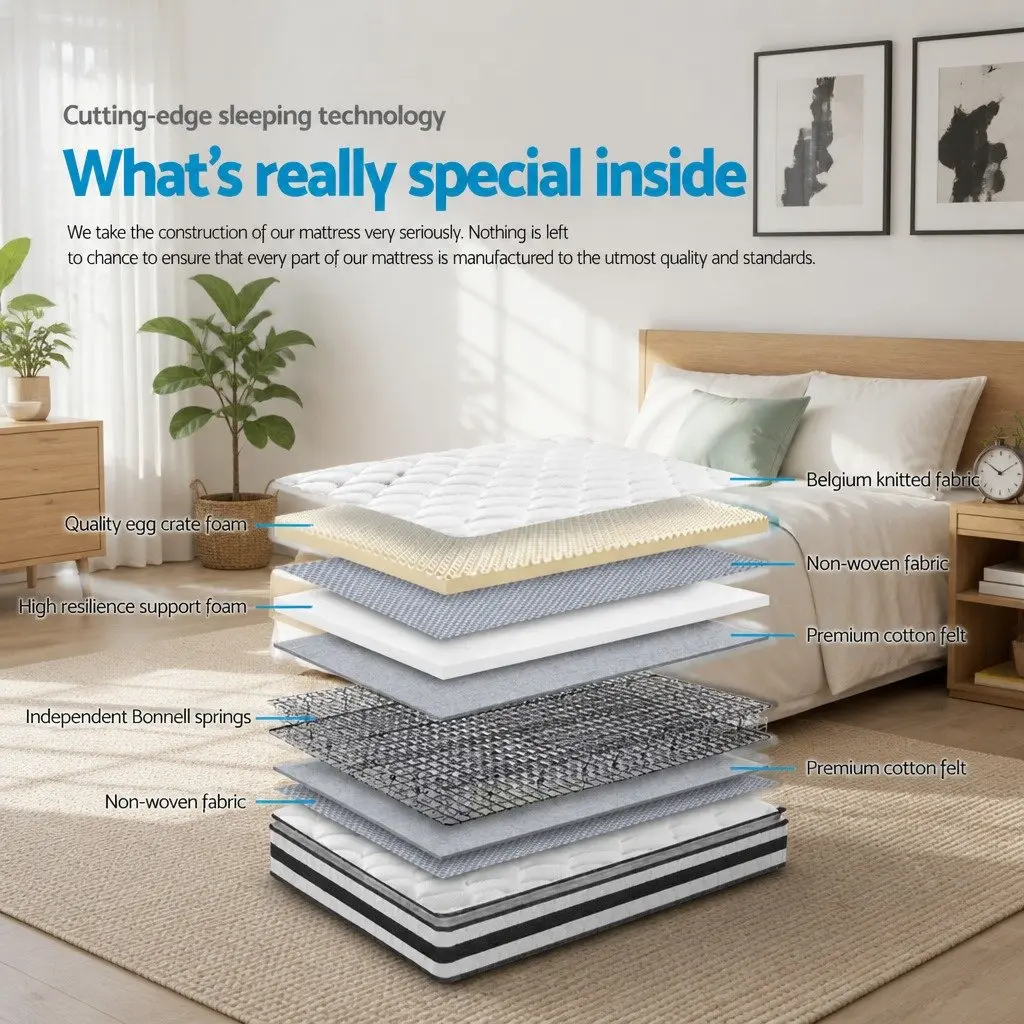 Single Mattress 21cm Pillow Top Medium Firm Bonnell Spring Breathable White