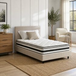 King Single Mattress 21cm Pillow Top Medium Firm Bonnell Spring Breathable