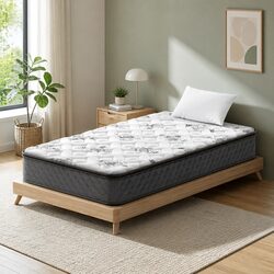 King Single Pillow Top Mattress 24cm Bonnell Springs Medium Firm Grey Bed