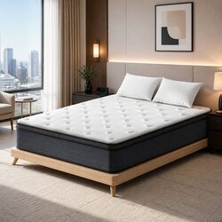 Queen Mattress 34cm Euro Top Medium Firm Pocket Springs White Bed Mattress