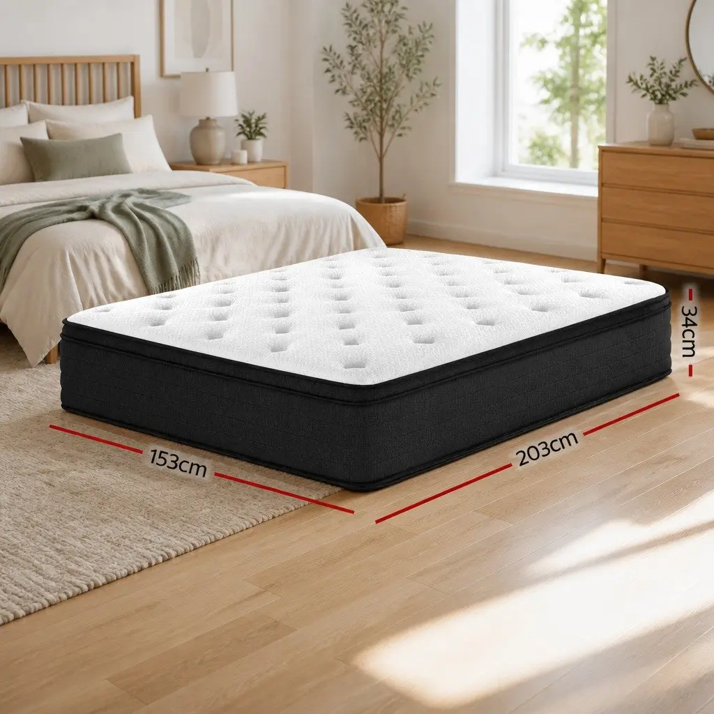 Queen Mattress Euro Top 34cm Medium Firm Pocket Springs White