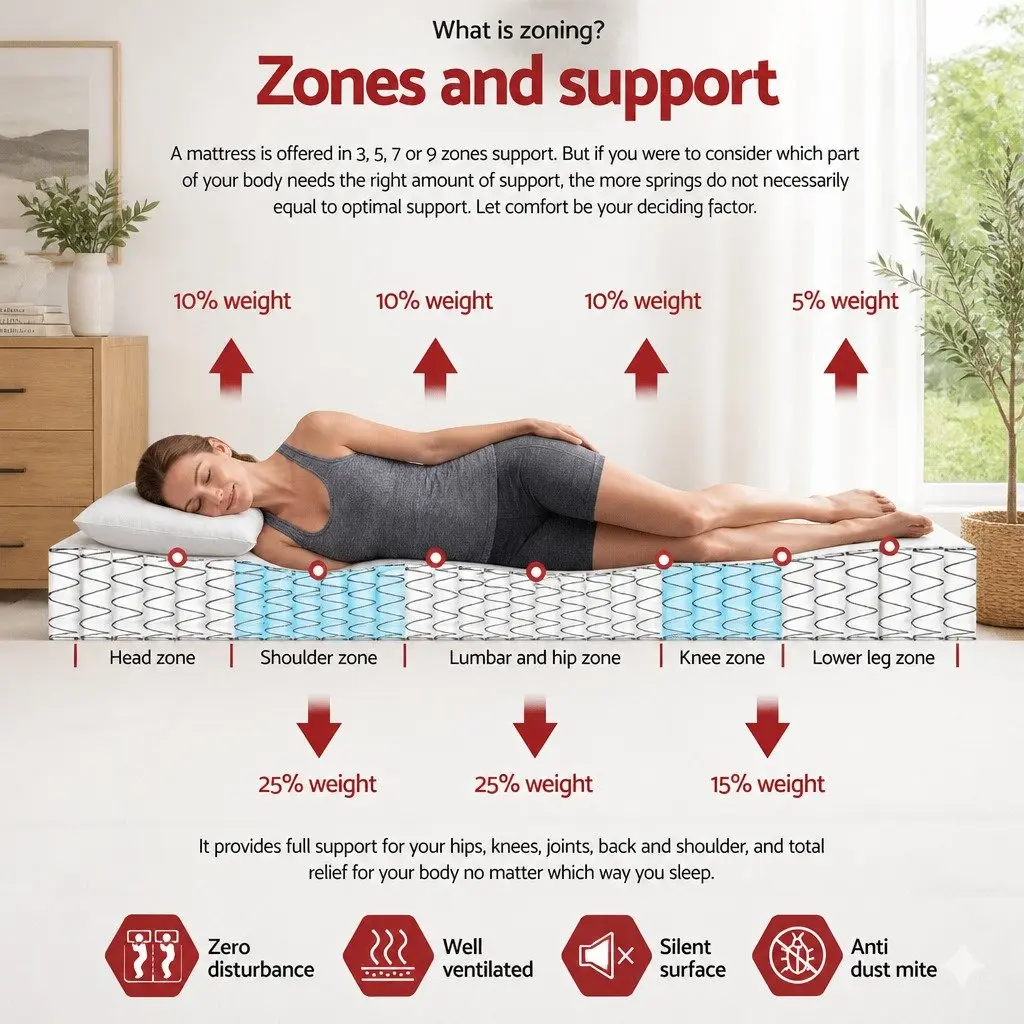 King Size Mattress Euro Top 34cm Thick Pocket Spring Medium Firm Support White