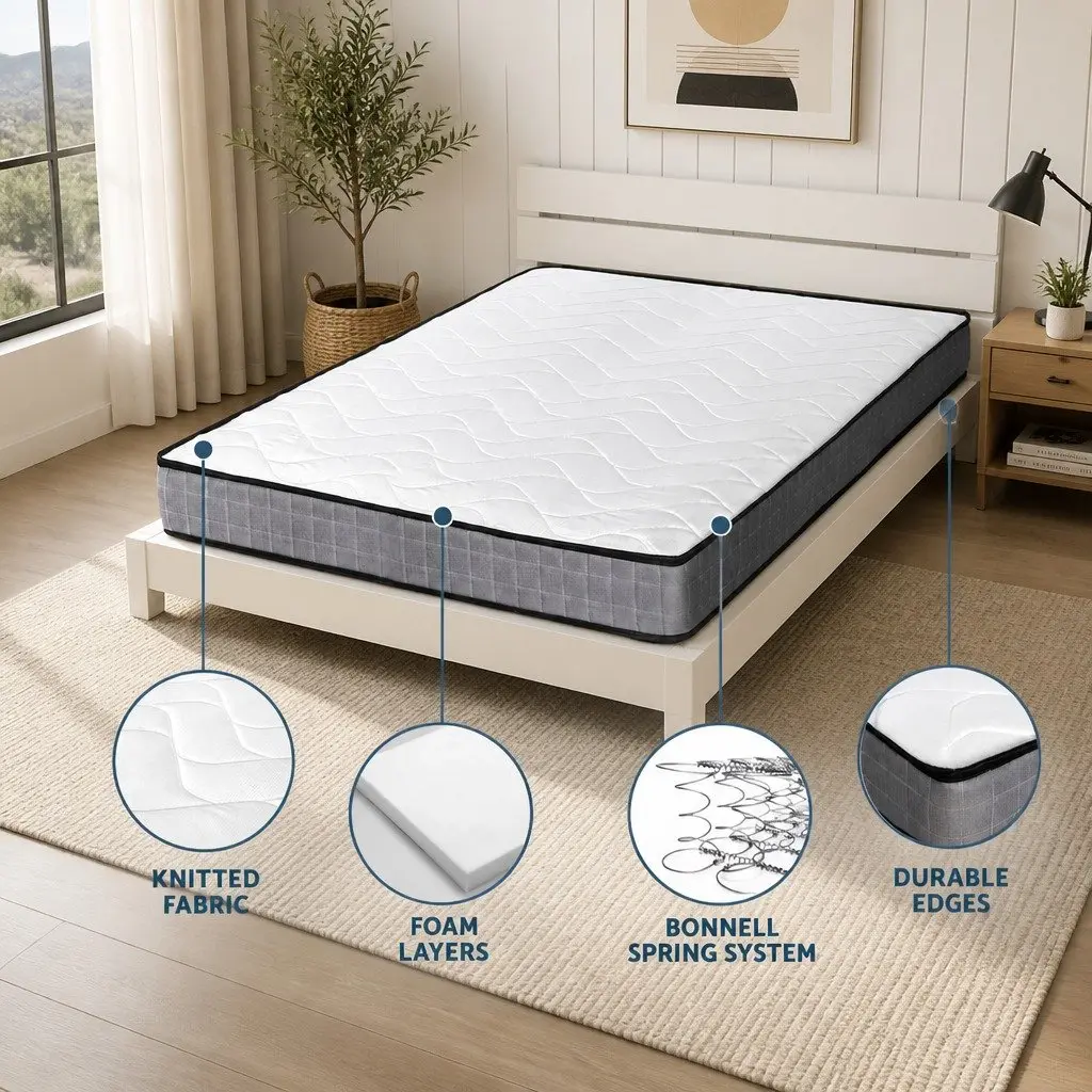 Double Mattress Medium Firm 13cm Bonnell Spring Black White