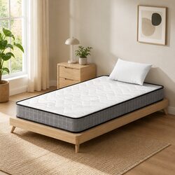Single Mattress 13cm Medium Firm Bonnell Spring Tight Top Quilted White Grey