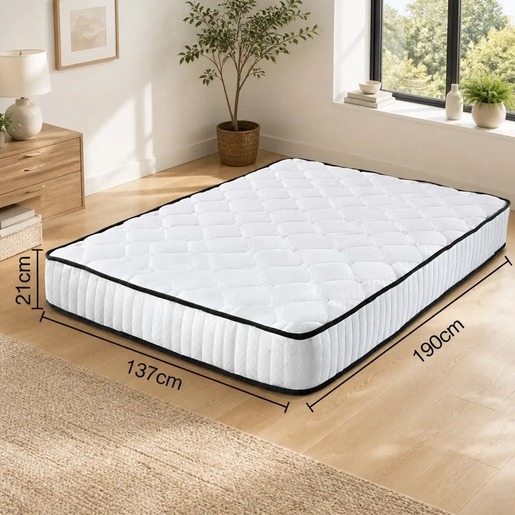 Double Mattress Pocket Spring 21cm Medium Firmness Queen Size White