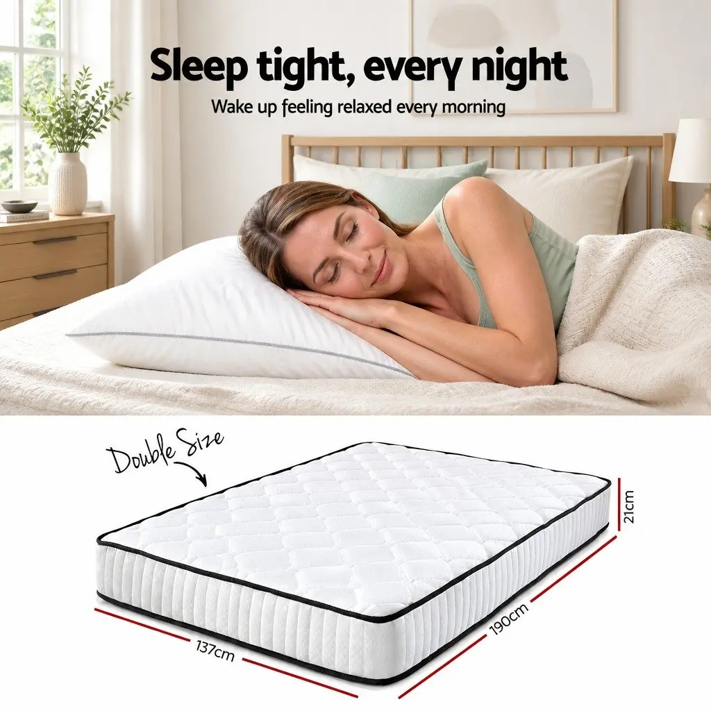 Double Mattress Pocket Spring 21cm Medium Firmness Queen Size White