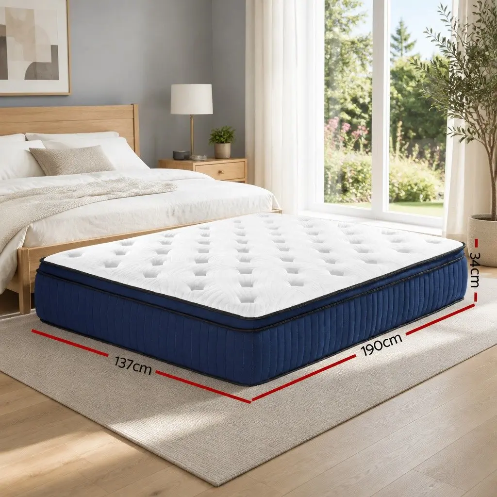 Double Mattress Cool Gel Memory Foam 34cm 7 Zone Pocket Springs Medium Firm White