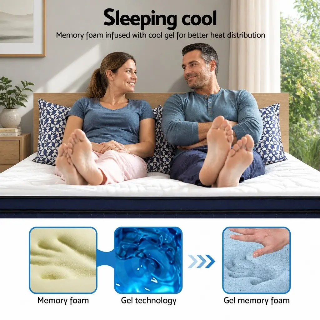 Double Mattress Cool Gel Memory Foam 34cm 7 Zone Pocket Springs Medium Firm White