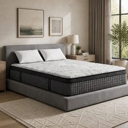 Double Mattress 34cm Euro Top 9 Zone Pocket Spring Latex Foam Medium Firm