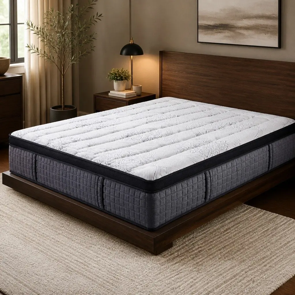 King Size Mattress Medium Firm 34cm 9-Zone Pocket Spring White Black Grey