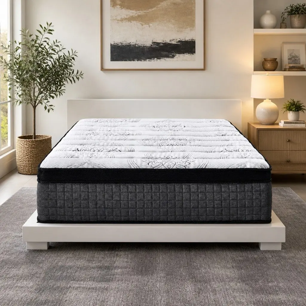 King Size Mattress Medium Firm 34cm 9-Zone Pocket Spring White Black Grey