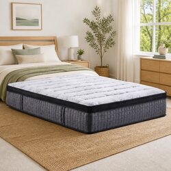 Queen Mattress 34cm Euro Top 9 Zone Pocket Spring Latex Foam Medium Firm