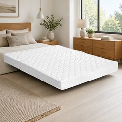 Double Mattress 13cm Medium Firm Bonnell Spring Tight Top White Quilted