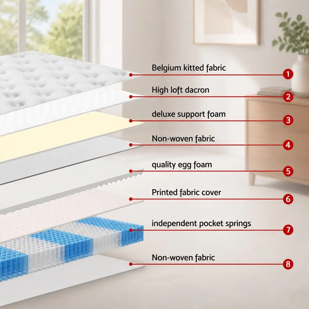 Single Mattress Pocket Spring 31cm Euro Top Plush Medium Firm Support White