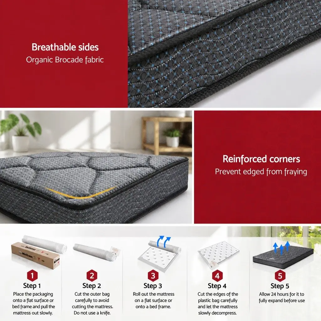 Single Mattress Medium Firm Support 16cm Bonnell Spring Tight Top Grey