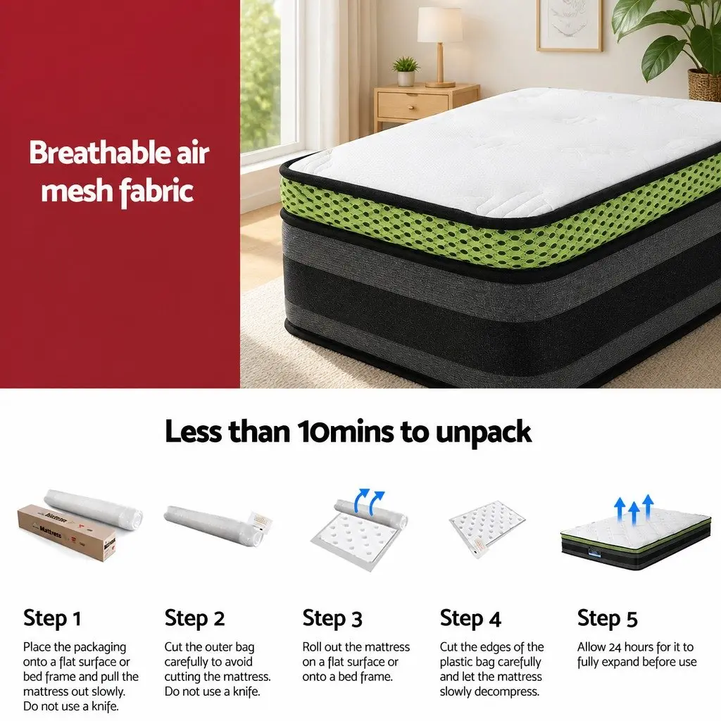 King Single Mattress Cool Gel Foam Memory Pocket Spring 30cm Grey