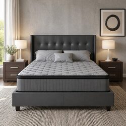 Queen Mattress 34cm Euro Top Medium Firm Support Grey Pocket Spring Bed