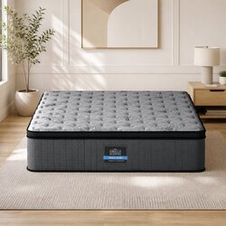 Queen Mattress 34cm Euro Top Medium Firm Support Grey Pocket Spring Bed