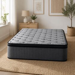 Single Mattress 34cm Euro Top Medium-Firm Pocket Spring Memory Foam Grey Bed