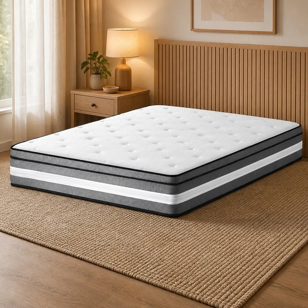 Double Mattress 30cm Gel Memory Foam Pocket Spring Euro Top Medium Firm Grey