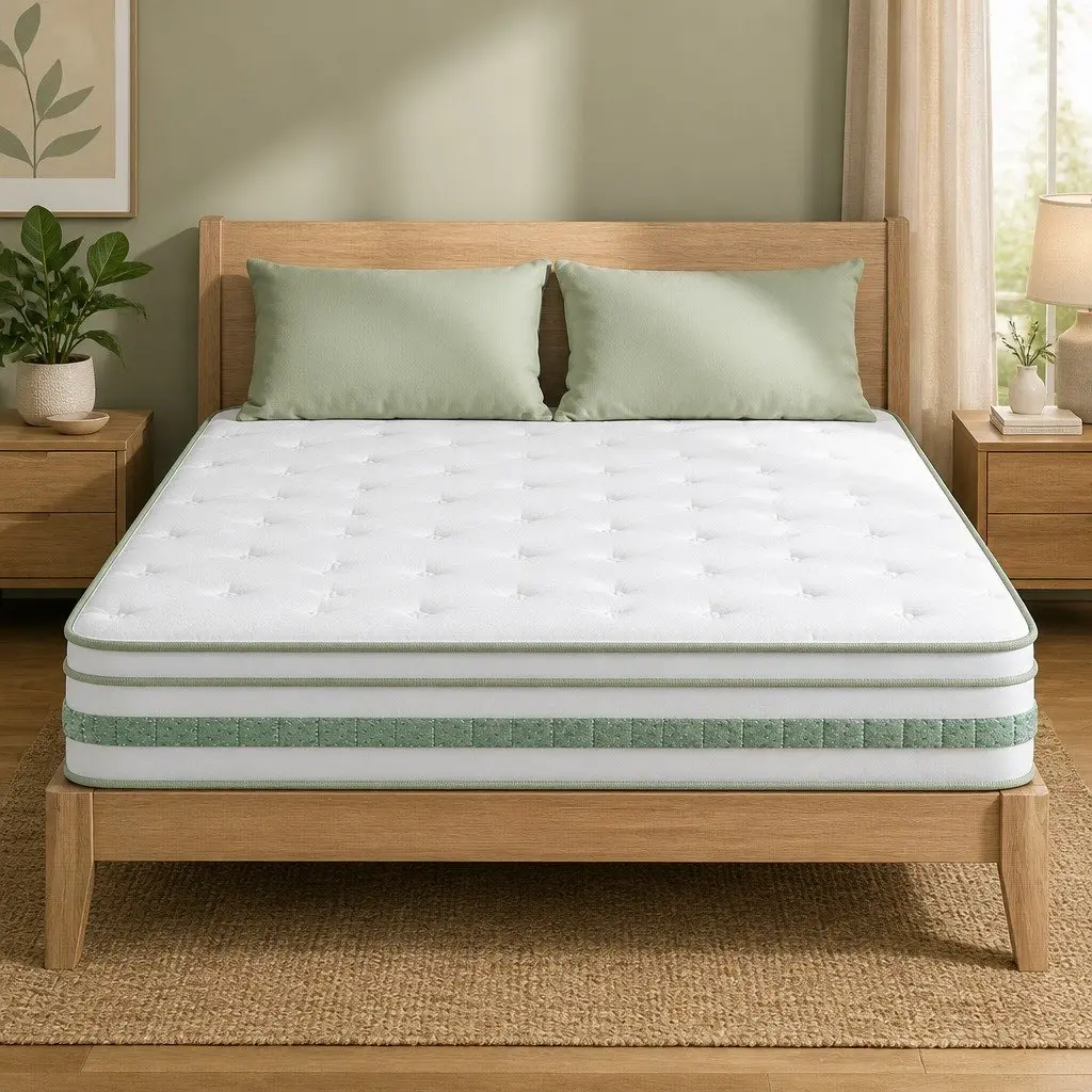 Double Mattress 20cm Euro Top Medium Firm Support White and Green