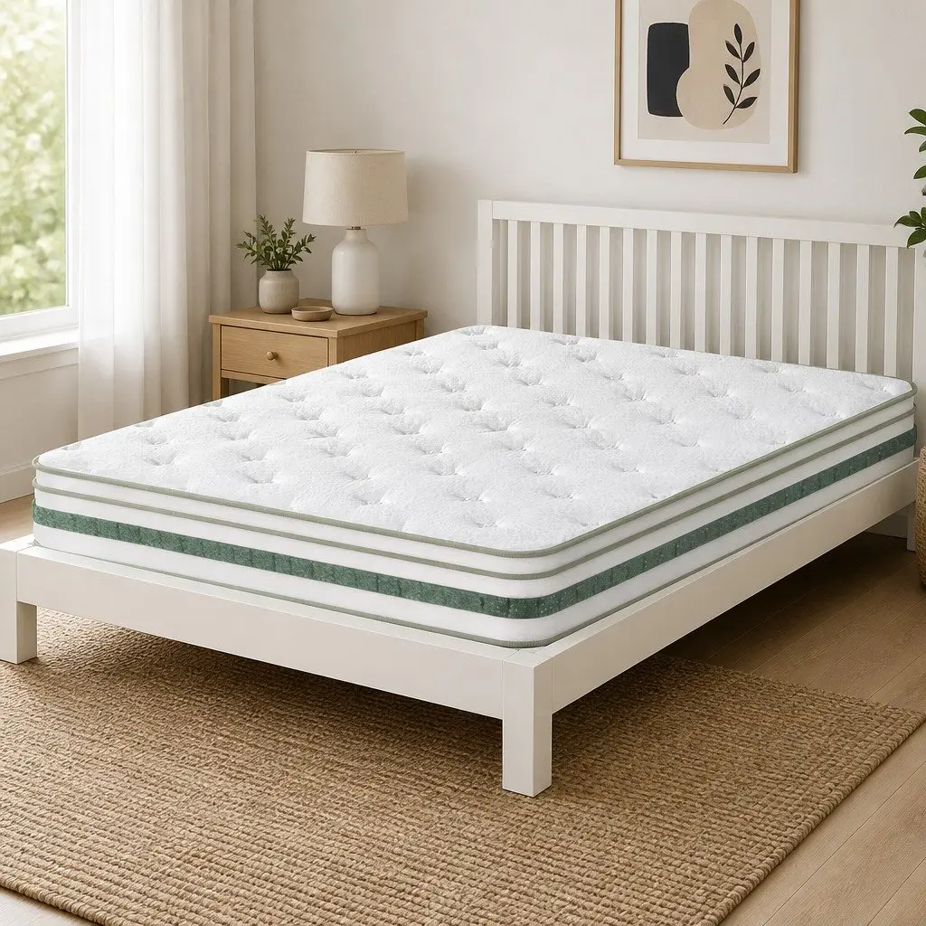 Double Mattress 20cm Euro Top Medium Firm Support White and Green