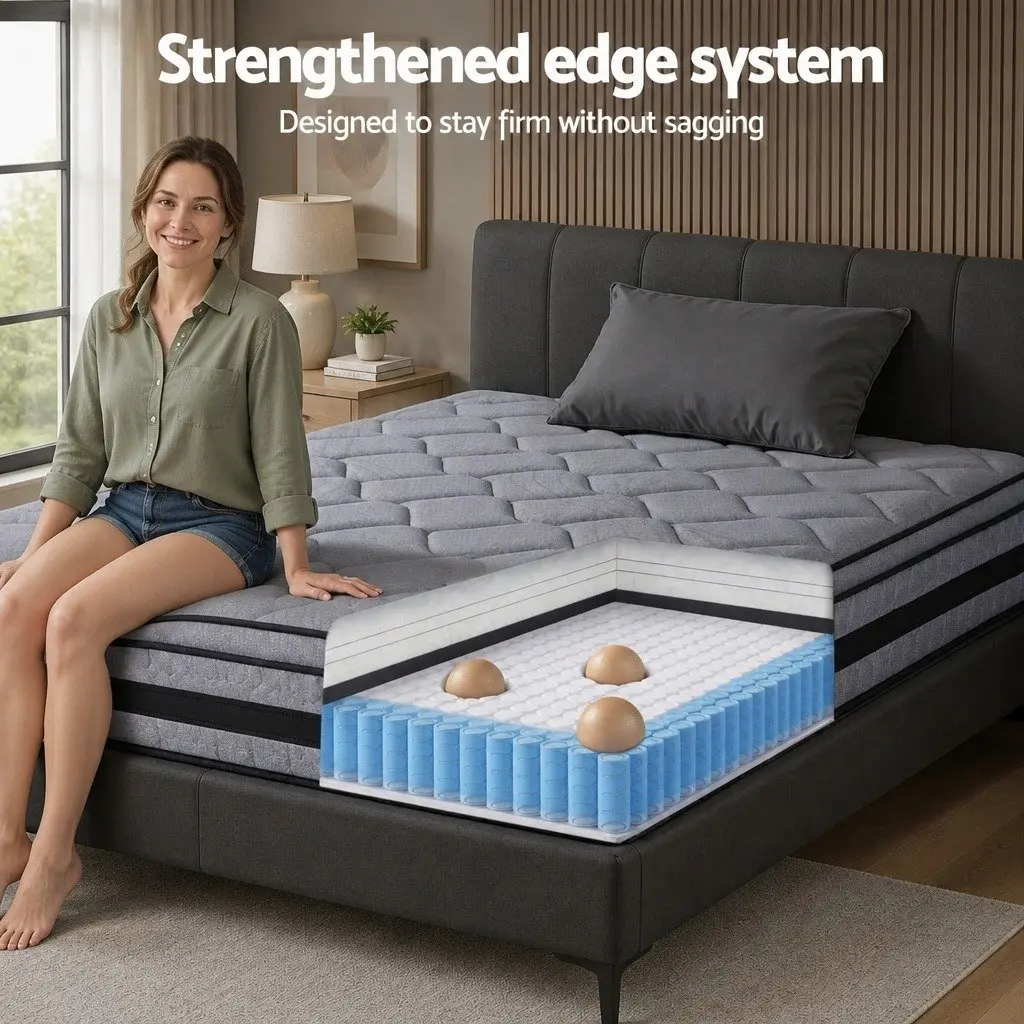 King Single Mattress 34cm Hybrid Pocket Spring Bed Euro Top Medium Firm Support