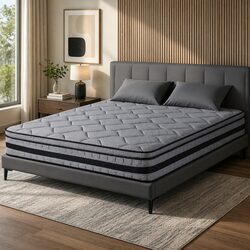 Double Mattress 34cm Hybrid Pocket Spring Euro Top Medium-Firm Support Black
