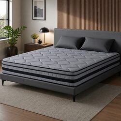 Queen Mattress 34cm Hybrid Pocket Spring Bed Euro Top Medium Firm Support