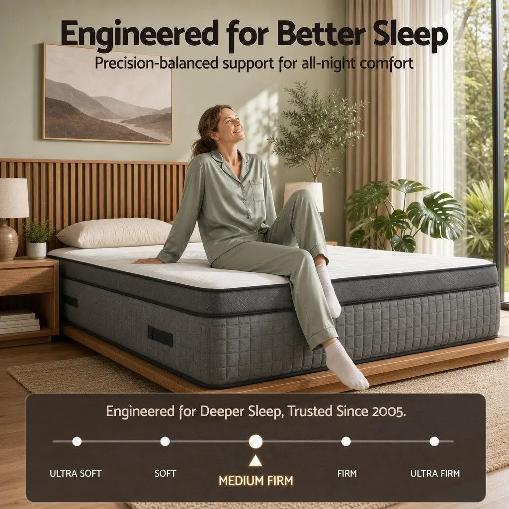 Queen Mattress Dual Zone Flippable 37cm Adjustable Firmness Memory Foam