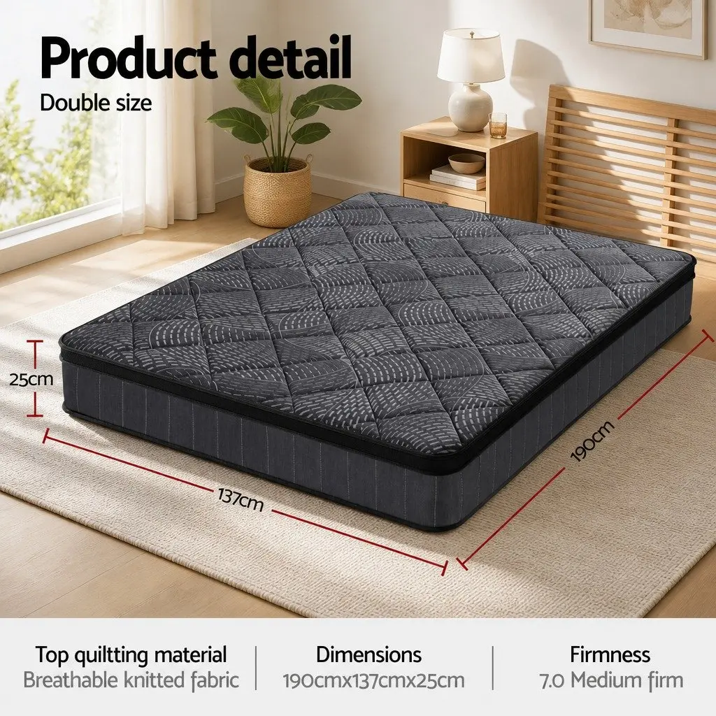Double Mattress Pocket Spring Latex Euro Top 25cm Medium Firm Black