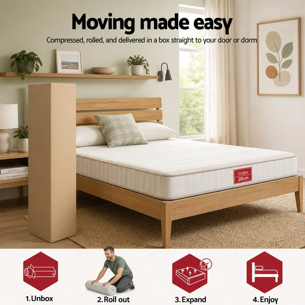 Queen Mattress Medium-Firm 20cm Egg-Crate Foam Pocket Spring Reinforced Edge White