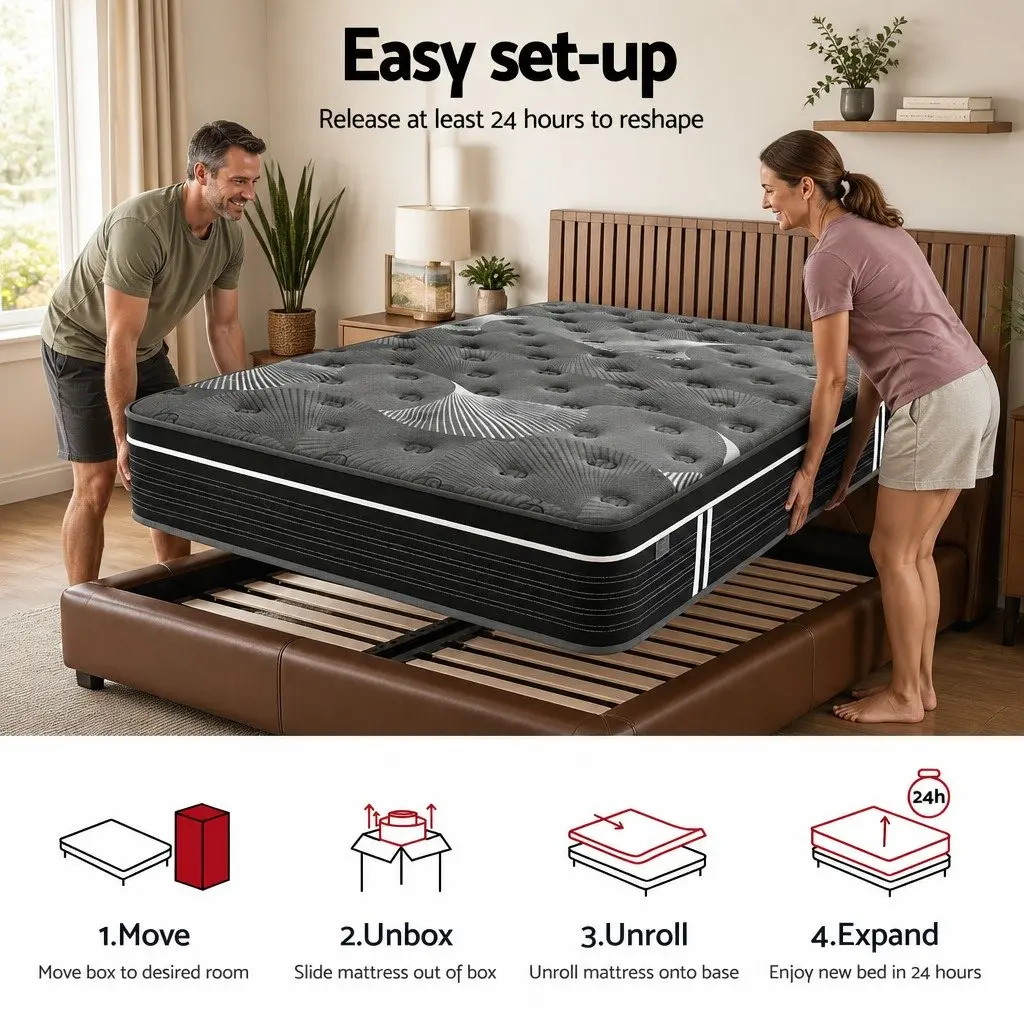 Queen Mattress Euro Top 35cm Medium Firm Pocket Spring Cooling Memory Foam