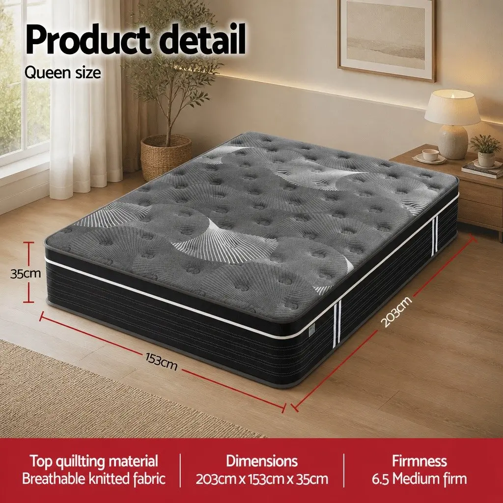Queen Mattress Euro Top 35cm Medium Firm Pocket Spring Cooling Memory Foam