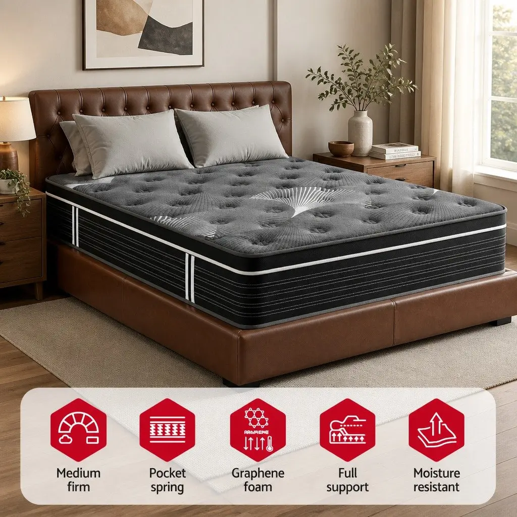 Queen Mattress Euro Top 35cm Medium Firm Pocket Spring Cooling Memory Foam