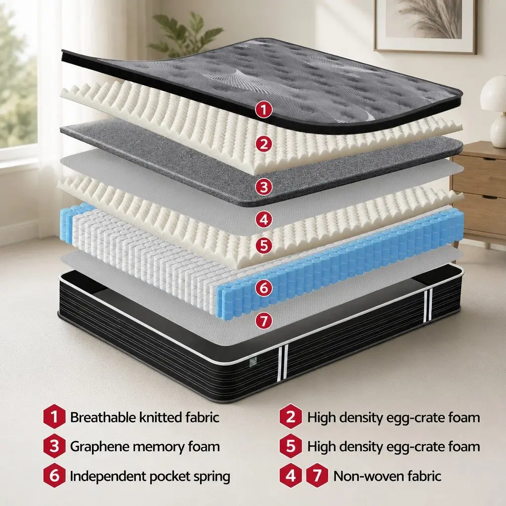 Queen Mattress Euro Top 35cm Medium Firm Pocket Spring Cooling Memory Foam