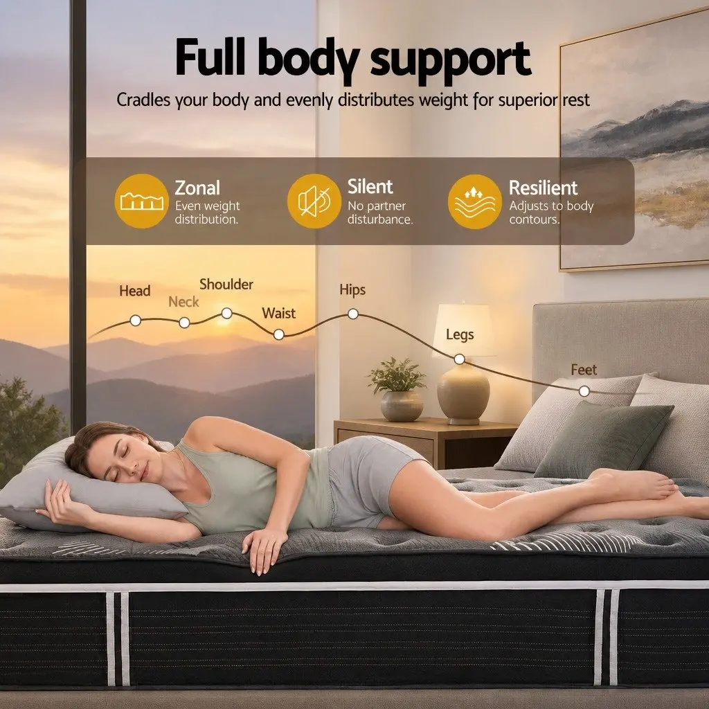 Queen Mattress Euro Top 35cm Medium Firm Pocket Spring Cooling Memory Foam