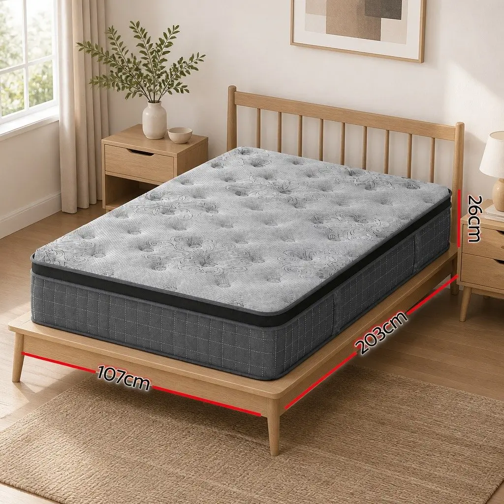 King Single Mattress 26cm Latex Foam Euro Top Medium Firm Pocket Spring Support Bamboo Charcoal Cover