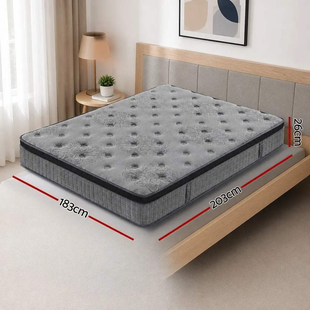 King Size Mattress Euro Top 26cm Natural Latex Foam Medium-Firm Pocket Spring with Bamboo Charcoal Fabric Cover