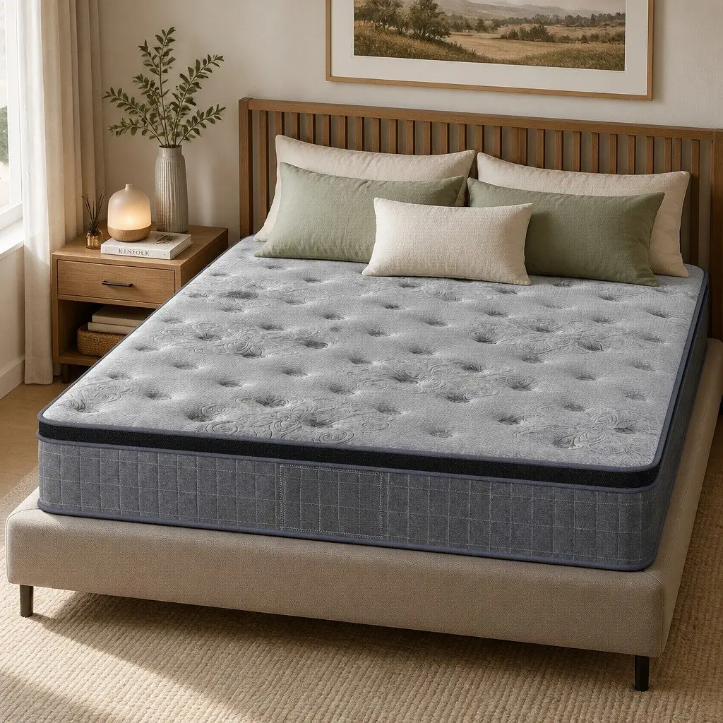 King Size Mattress Euro Top 26cm Natural Latex Foam Medium-Firm Pocket Spring with Bamboo Charcoal Fabric Cover