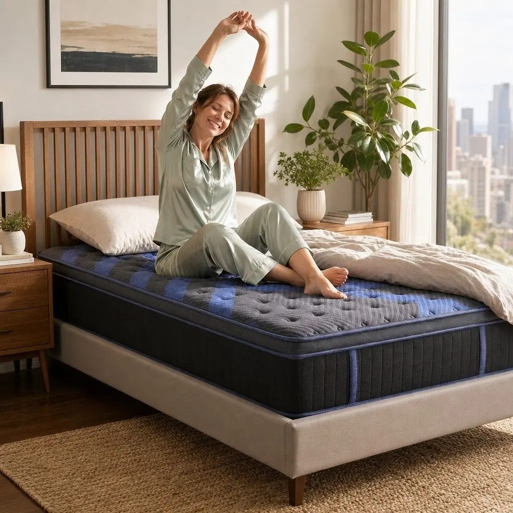Single Mattress Cooling Gel Memory Foam Pocket Spring 34cm Medium Firm Black Blue