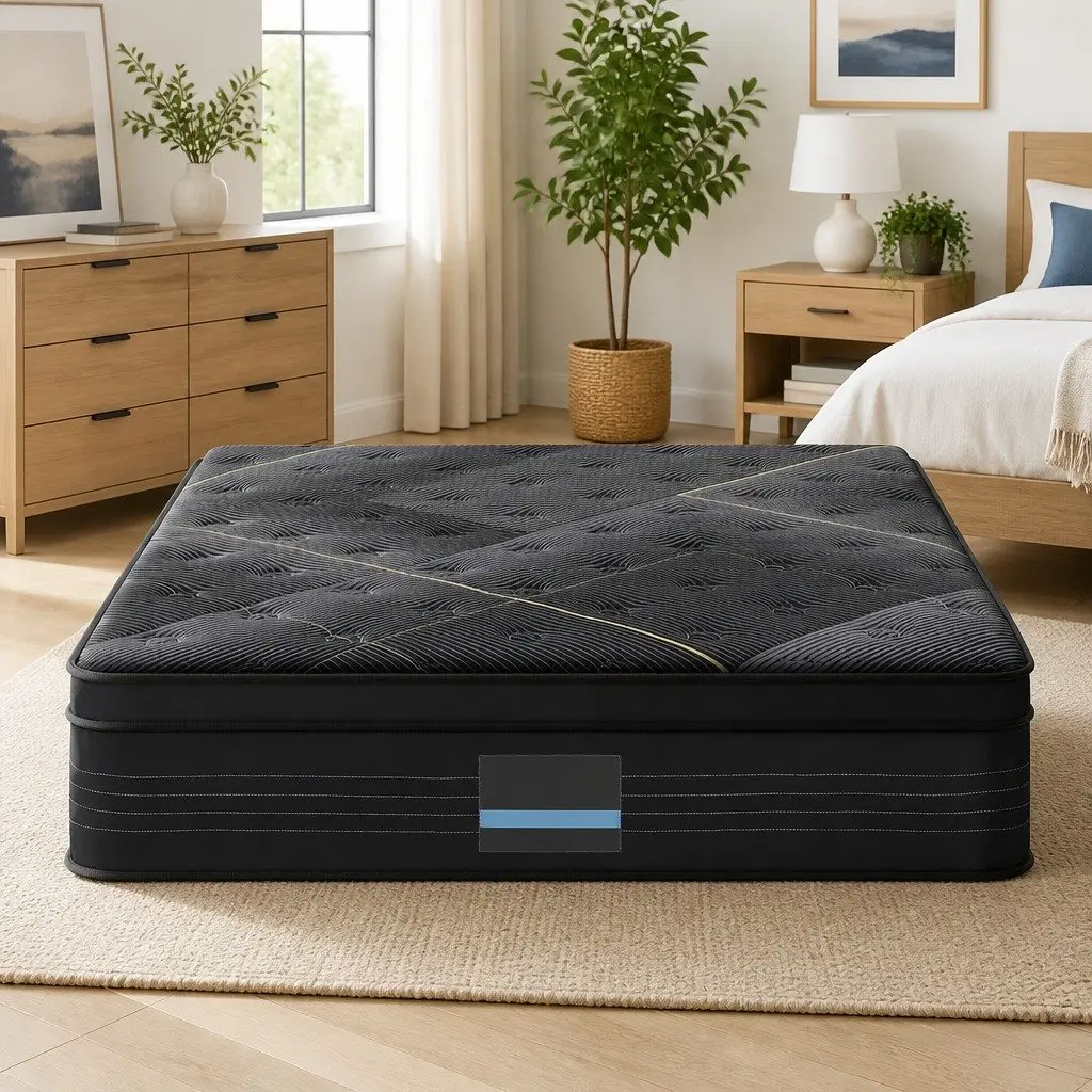 King Size Mattress Hybrid Pocket Spring 35cm Bamboo Charcoal Foam Euro Top Black