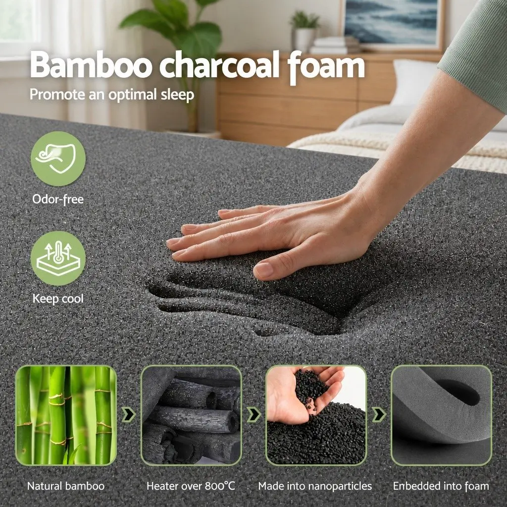 King Size Mattress Hybrid Pocket Spring 35cm Bamboo Charcoal Foam Euro Top Black