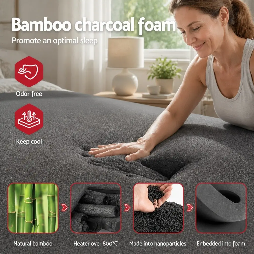 Single Mattress Hybrid Pocket Spring 35cm Bamboo Charcoal Foam Euro Top Black